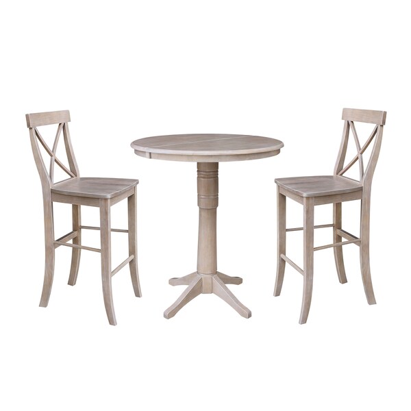 International Concepts Round 36 in Rd Extension Dining Table 40.9 inH, 2 X-Back Bar Ht Stools, Gray Taupe, 36 in W, 48 in L K09-36RXT-27B-S6133-2 - main